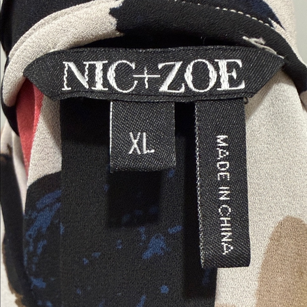 NIC+ZOE Painted Brushstroke V-Neck Blouse in Ivory, Black, Tan & Red - Picture 4 of 4
